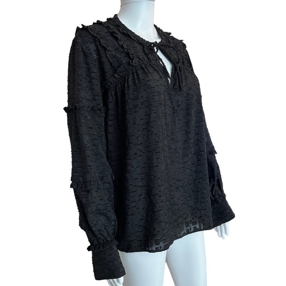IRO Blouse Women's Size 34/US 4 Black Keyhole Neckline Long Sleeves with button - Picture 5 of 16
